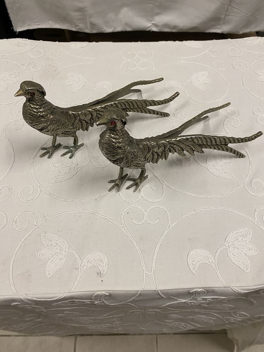 Par de passaros decorativos metalizados