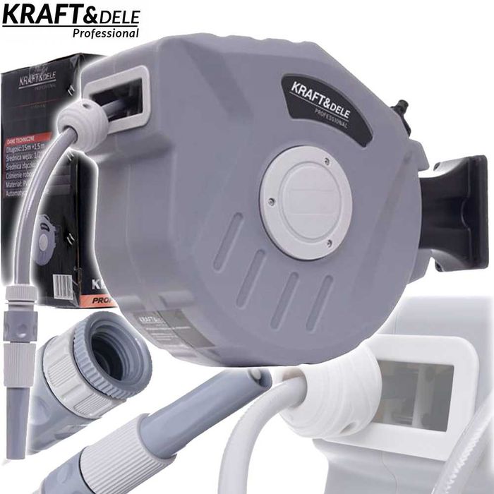 KRAFT&DELE Bęben Wąż Ogrodowy Zwijacz Automatyczny 15m + 1,5m KD2082
