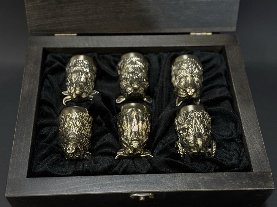 Бронзовые рюмки, чарки перевертыши, подарочный набор рюмок