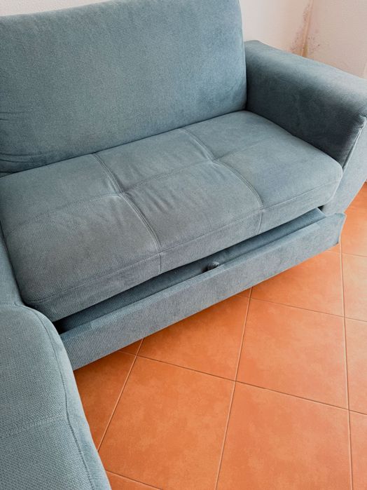 Sofá-cama com chaise longue Azul