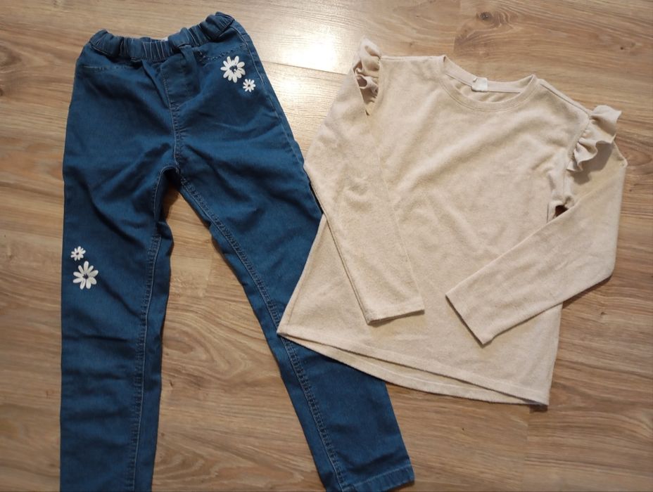 Zestaw dla dziewczynki na wiosnę spodnie sweterek