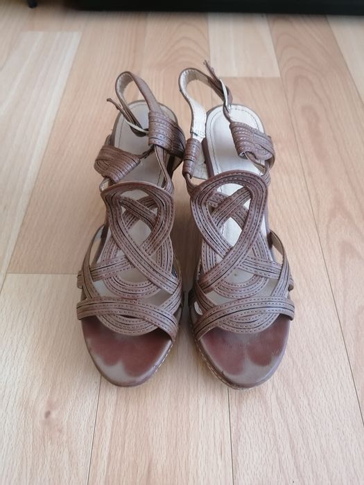 Sandálias caqui com salto de corda - 37