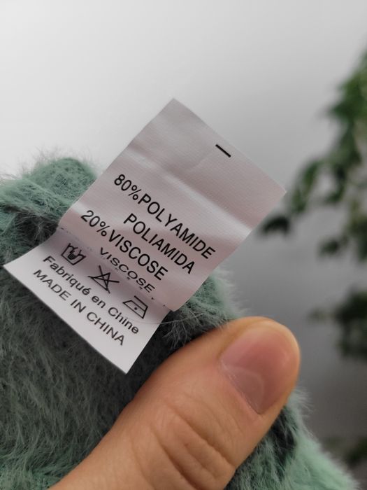 Nowy miętowy sweter damski ciepły puchaty miś pluszowy zdobiony