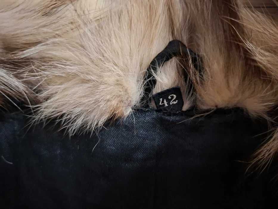Naturalne futro z lisa vintage 42 jasne srebrno-kremowe