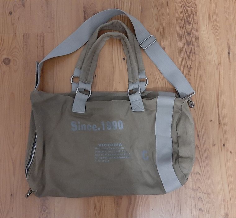Torba na ramię z  mocnego materiału.  Zieleń Khaki/ szara.