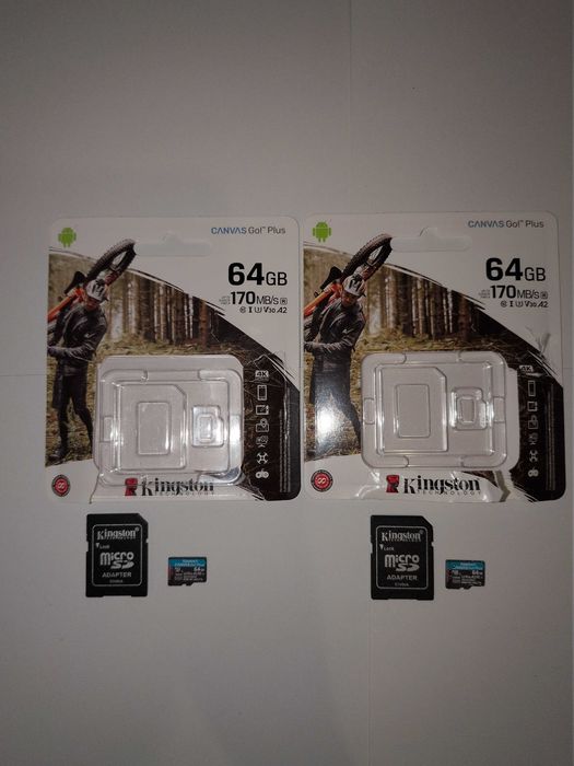 Две Карты памяти Kingston Canvas Go! Plus microSDXC 64GB UHS-I U3 V30 + SD-адаптер (SDCG3/64GB)