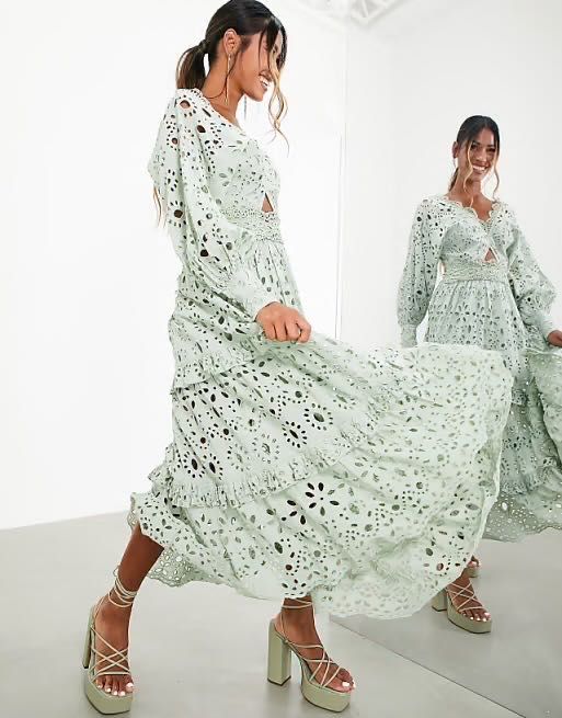 Asos design sukienka haftowana ażurowa haft angielski 34 XS