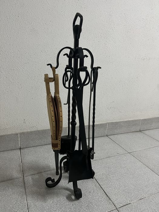Conjunto Lareira Completo + Fole | Ferro Forjado | Excelente Estado