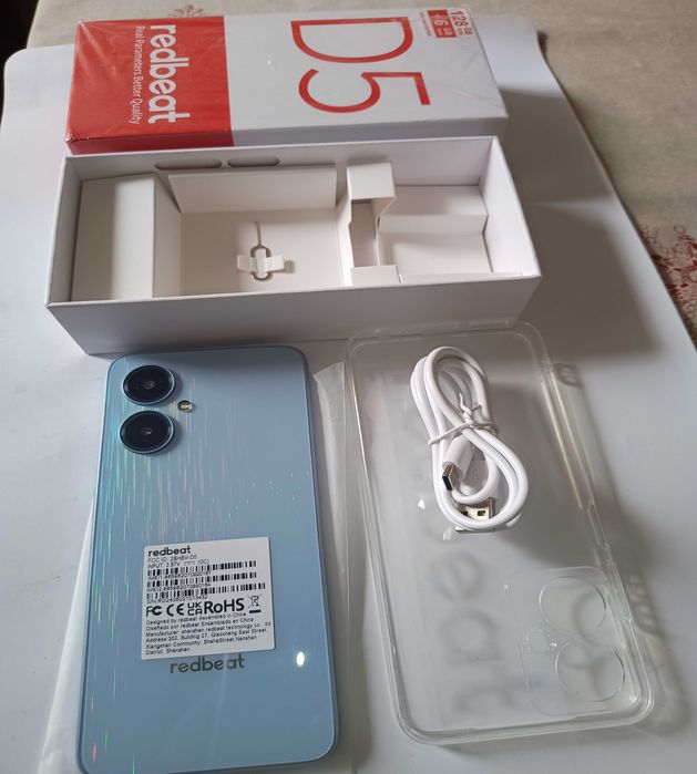 Smartphone D5, Android 14 TLM 128GB ent.2 Cartão SIM cabo USB-C e capa