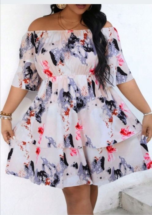 Elegancka sukienka zwiewna hiszpanka kwiaty wesele komunia 46/48