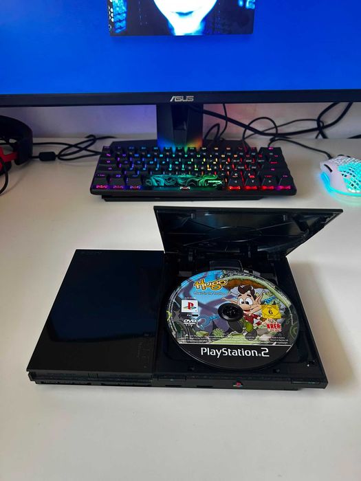 Playstation 2 Slim (com cabos originais) + Comando Original + Hugo Troll Race