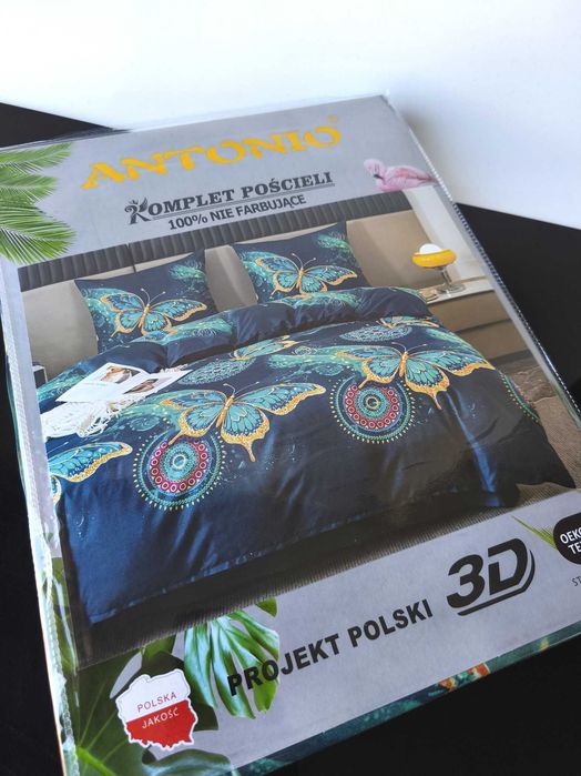 Wyprzedaż Śliczny komplet pościeli granat motyle mikrofibra