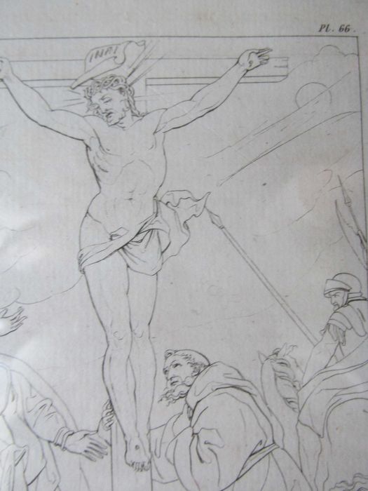 Stary miedzioryt Ukrzyżowanie Jezusa -Anthony van Dyck- 1845