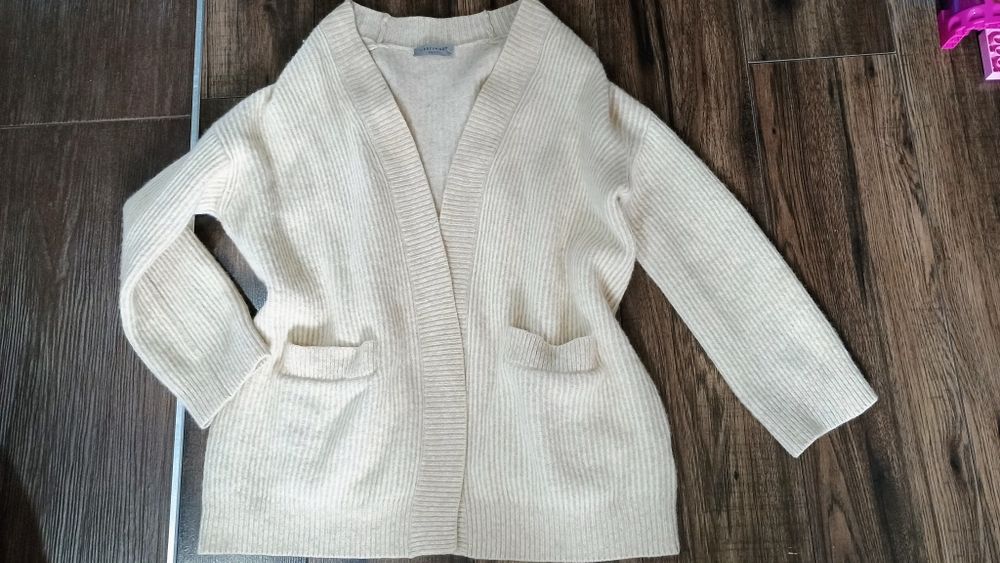 Sweter kardigan wełna Liebeskind 42 44 XL XXL beżowy cieply kremowy