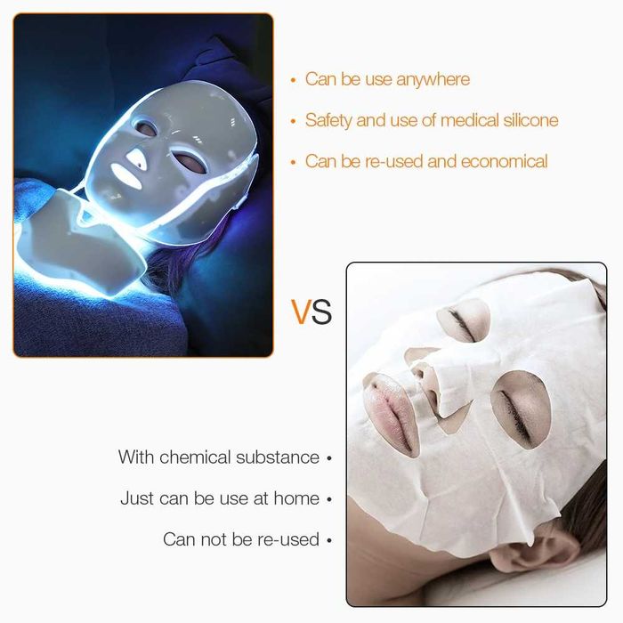 7 cores luz led máscara facial com pescoço tratamento cuidados faciais