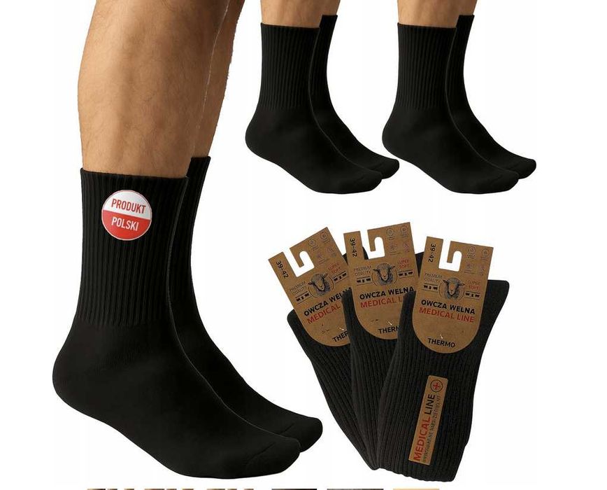 3 ciepłe Skarpety MEDYCZNE sporty zimowe ferie wełna OWCZA termo 39-42