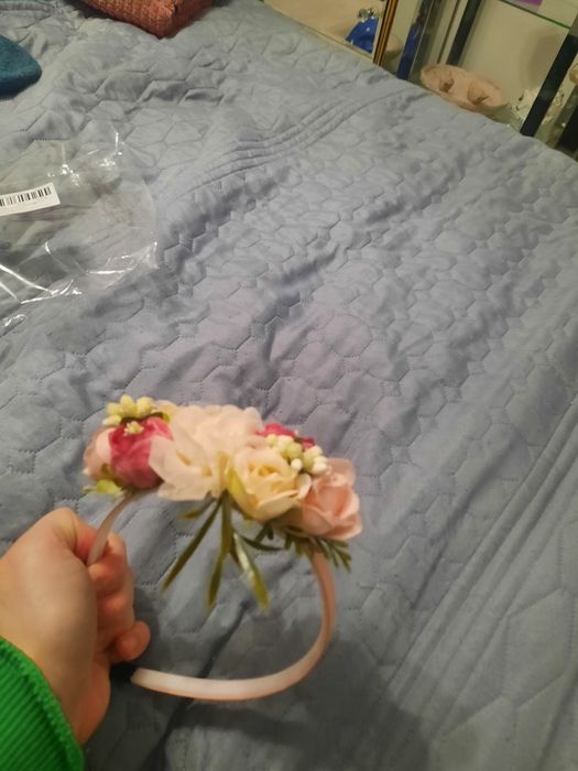 Piękna nowa opaska komunia chrzest kwiaty