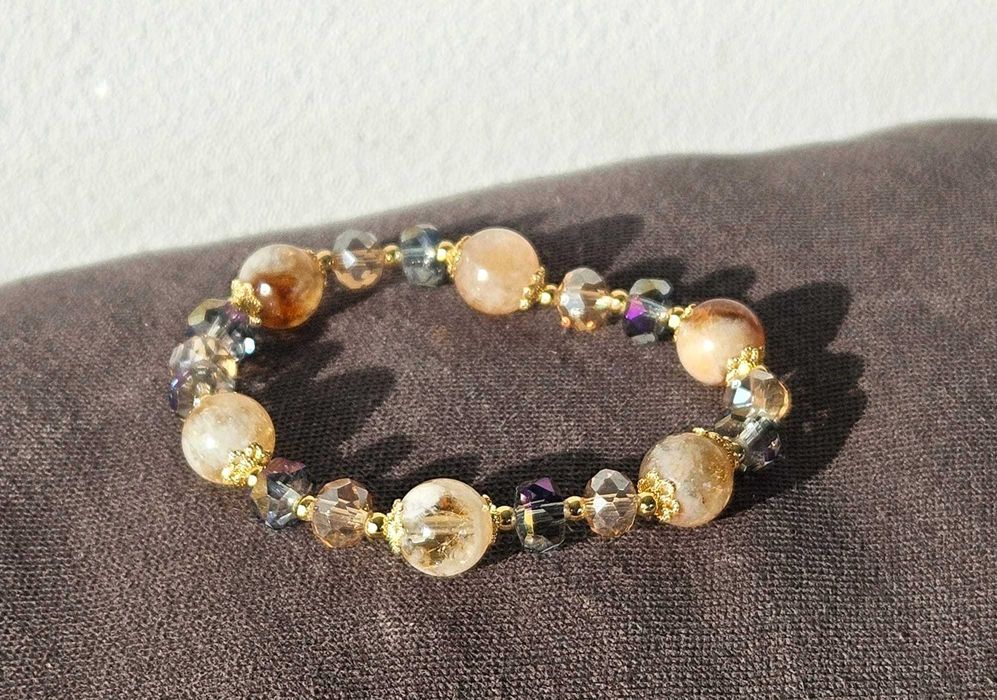 Pulseira de cristal amarelo natural e grãos de cristal austríaco