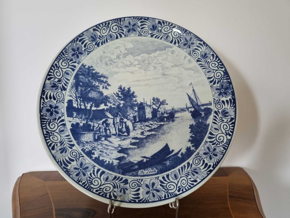 Bardzo Dyży Talerz Delfts  Stara Holandia Kobalt