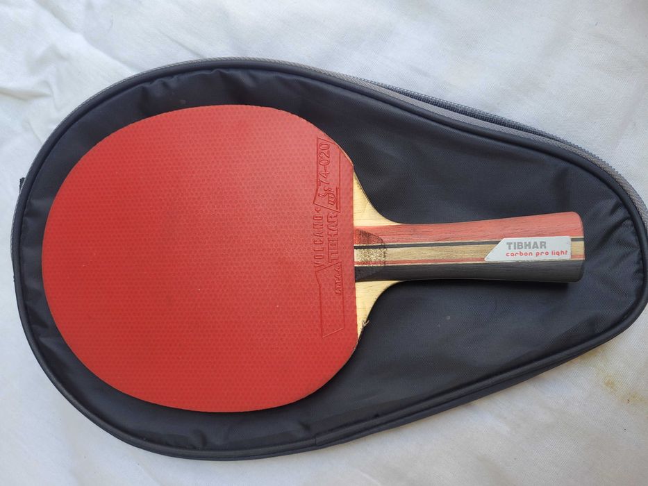 Ракетка Tibhar Carbon Pro Light. Накладки Tibhar Volcano. + чехол Pongori TTC100