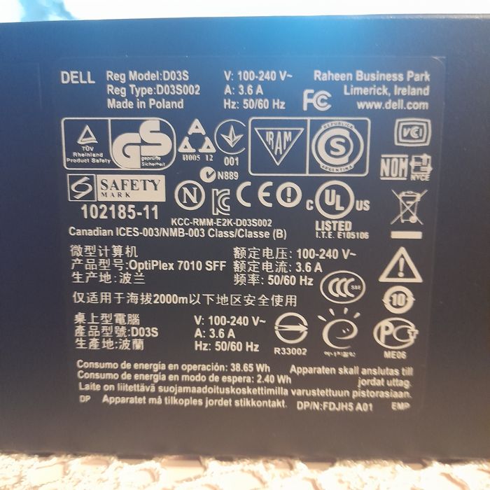 Komputer stacjonarny DELL Optiplex 7010 4x3.3GHZ 4GB 250Gb WIN7/10