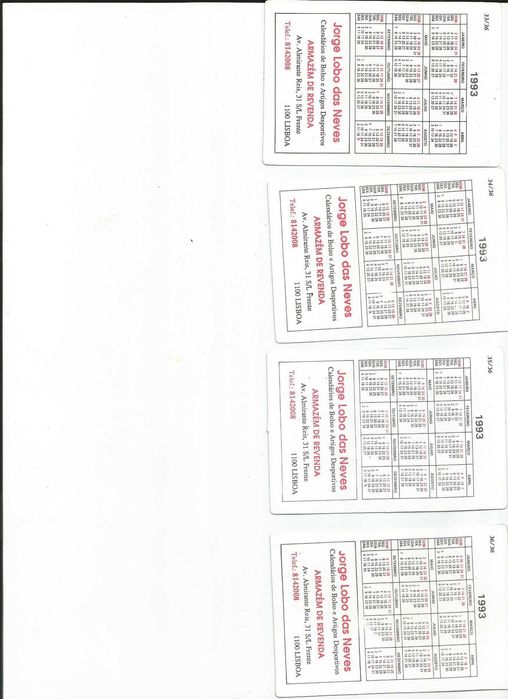 Colecção completa de 36 calendários de bolso numerados.