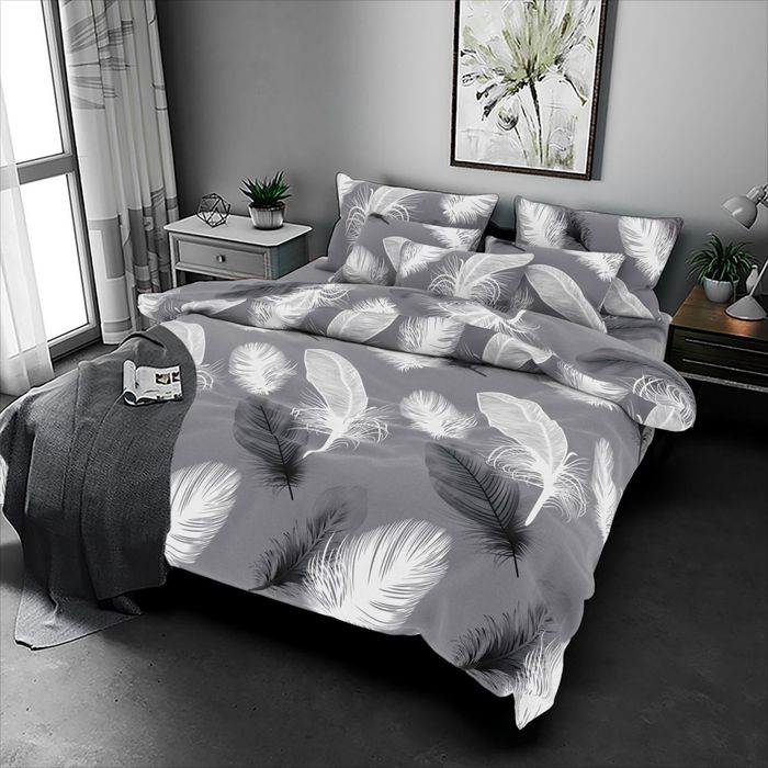 Великий вибір! Постільна білизна полуторна коти бязь листя пірʼя газет