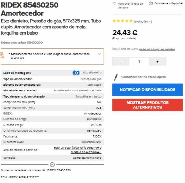 Amortecedor RIDEX - JEEP Cherokee, Grand Cherokee, Wrangler