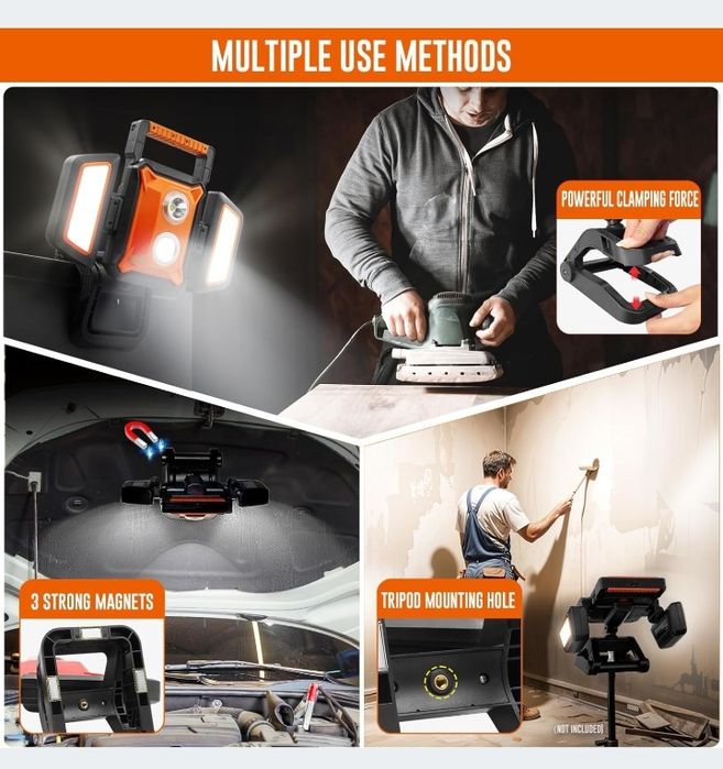 Lampa robocza, naświetlacz, 40W, na akumulator, powerbank, ładowarka