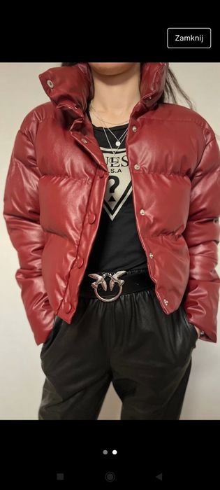 Kurtka skórzana puffer bordowa