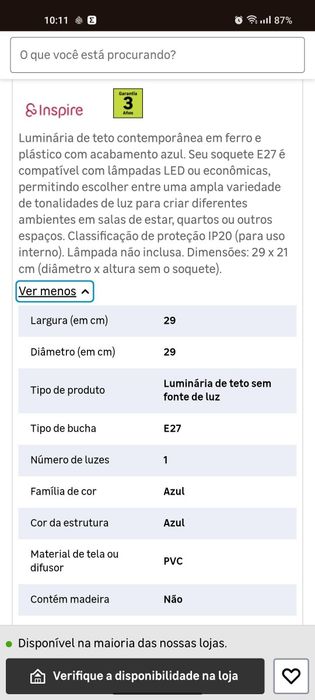 Luminária de teto INSPIRE Corre Azul (2x)