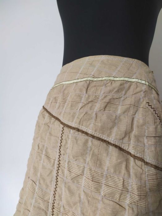 Wahl Beżowa spódnica w kratkę Patchwork Rozkloszowana 44 XXL