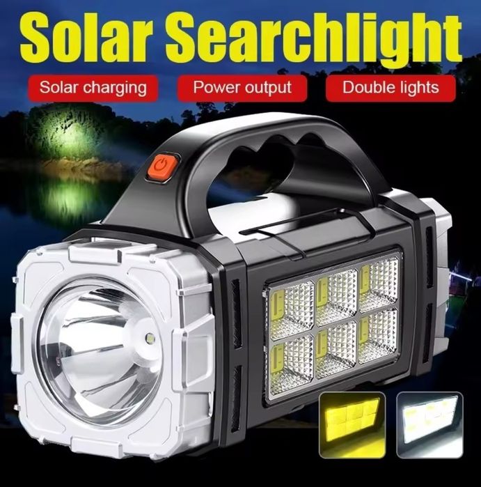 Аккумуляторный фонарь повербанк  на солнечной батарее XPE+4LED+6COB