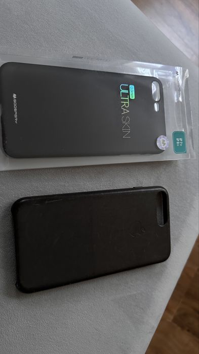 Oryginalne etui Apple iphone 8 Plus skórzane, szare, drugie gratis plus szkło ochronne.