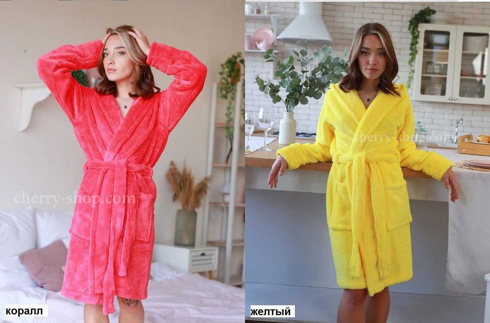 Махровый мягкий и стильный женский халат на запах