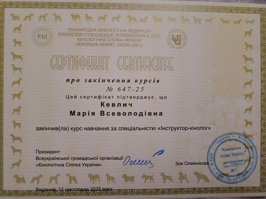 Послуги кінолога, дресирування собаки