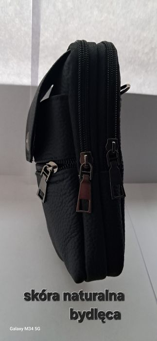 Saszetka męska ze skóry naturalnej na ramię lub do paska spodni - NOWA