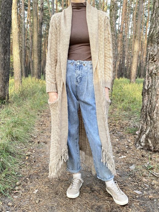 Кардинан теплий вʼязаний довгий бежевий, накидка