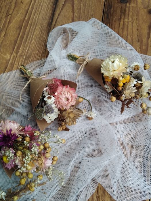Podziękowanie, upominek, bukiecik mini z suszonych kwiatów, boho.,rust