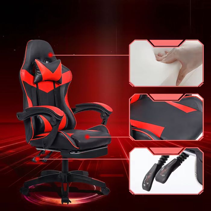 Fotel Gamingowy Biurowy Obrotowy Kubełkowy Krzesło z Podnóżkiem 150 kg