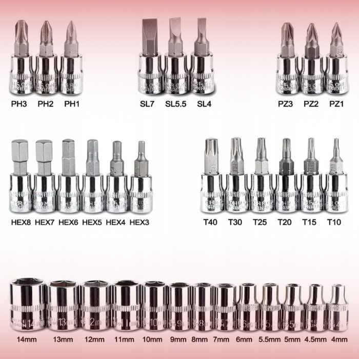 Zestaw kluczy nasadowych narzędzia torx nasadki grzechotka 46 el