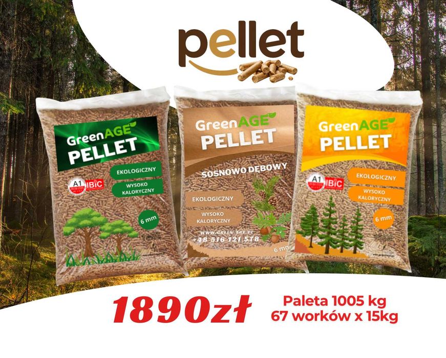 Ekologiczny PELLET Drzewny - Dębowy / Sosnowy Worki 15 KG - 1005KG