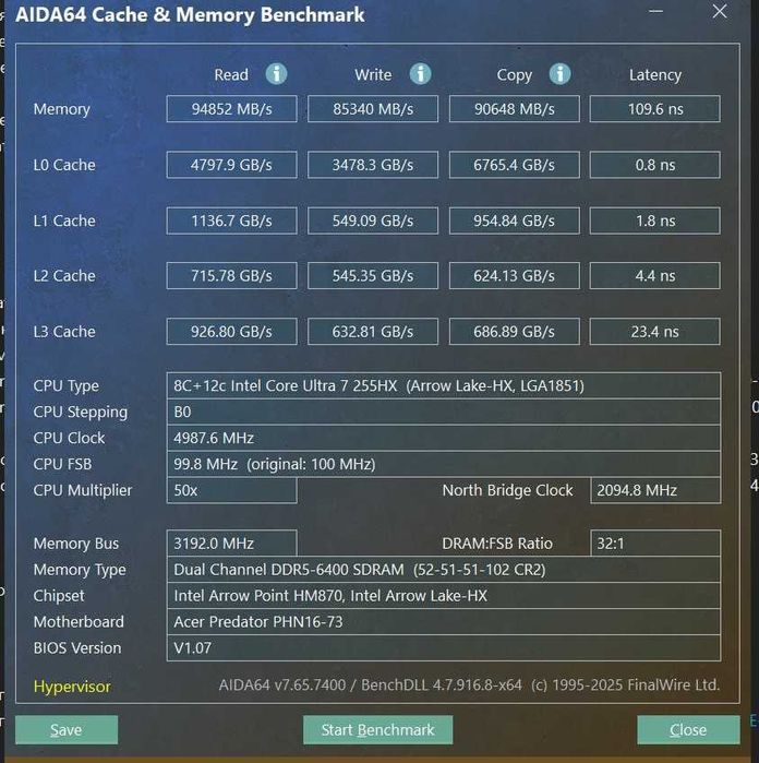 Acer Predator Helios 16 RTX 5060. Core 7 Ultra 255HX