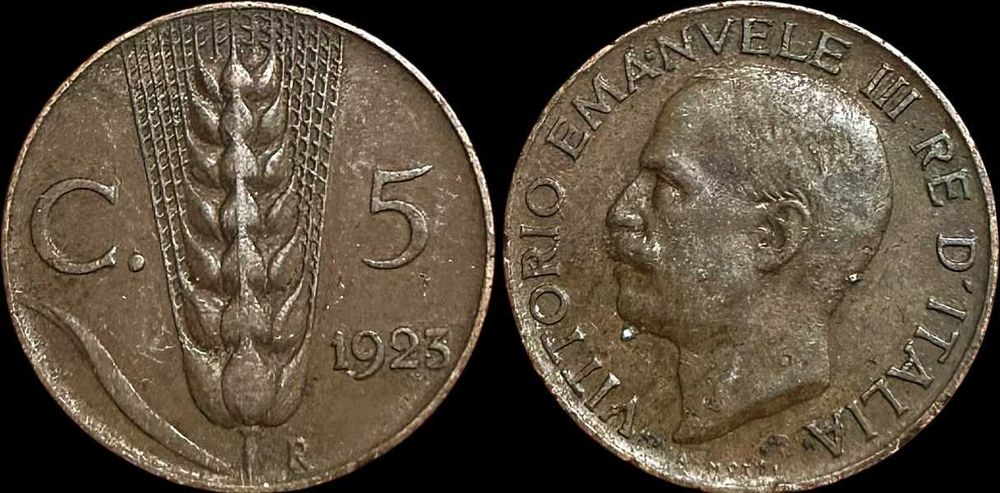 5 Centesimi - 1923 - Itália - Roma -  Vittorio Emanuele III