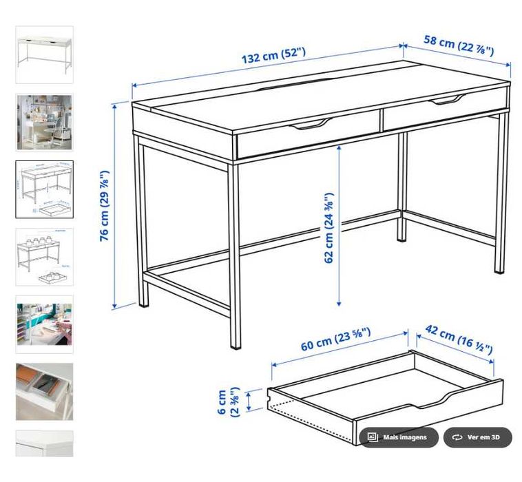 Secretárias IKEA ALEX Brancas – 70 €/un. ou 120 € as duas
