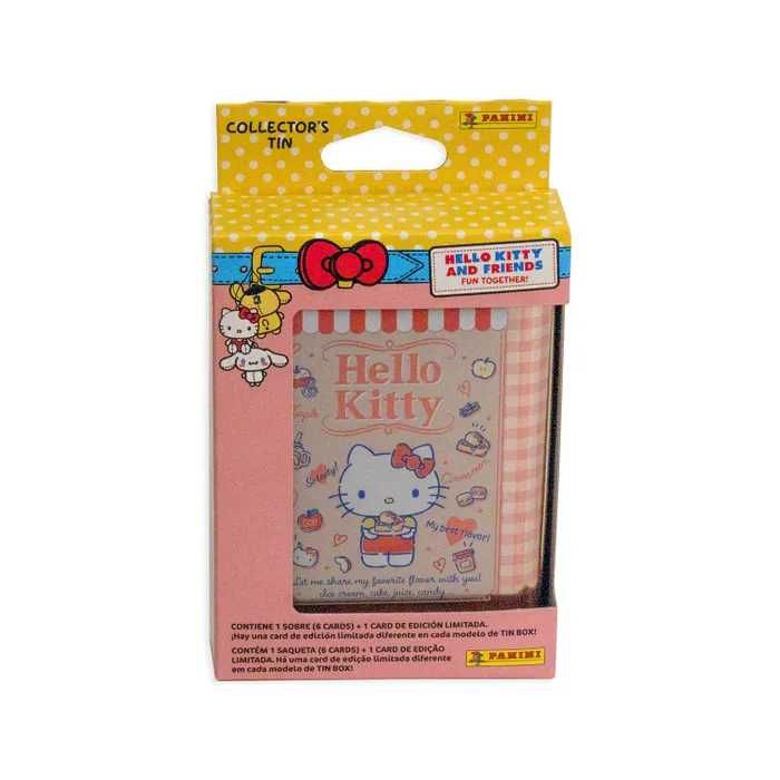 Latas da coleção Hello Kitty and Friends. Com 1 saqueta oficial da coleção com 6 cards + 1 card exclusiva de Edição Limitada.