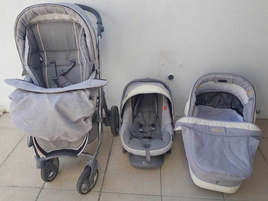 Carrinho Bébécar Ip-OP Trio - Cinzento e branco