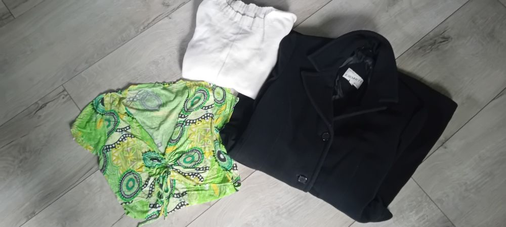 Płaszcz sweter bluzka 40/L zestaw.