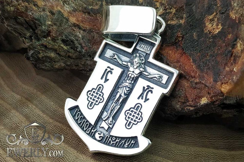 Мужская Серебряная ладанка, подвеска Николай Чудотворец + Распятие