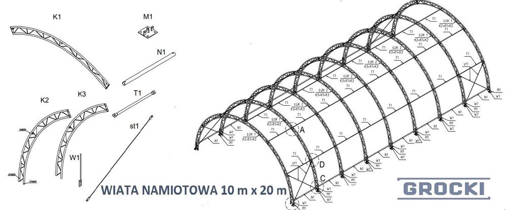 Hala wiata namiotowa 10×20m | komplet | plandeka | ocynk | śruby | HIT